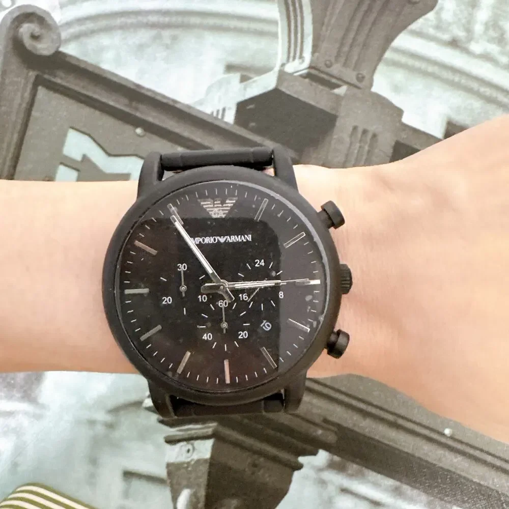 Emporio Armani AR1895 Men 46mm Black Steel Chronograph Quartz 5ATM Watch